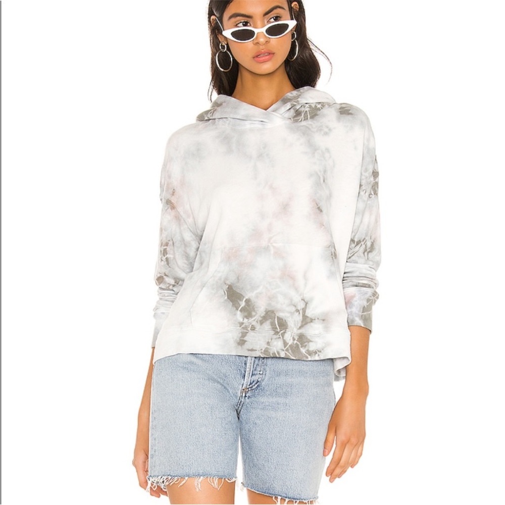 James Perse Women's Tie-Dye Hooded Sweatshirt in White and Gray